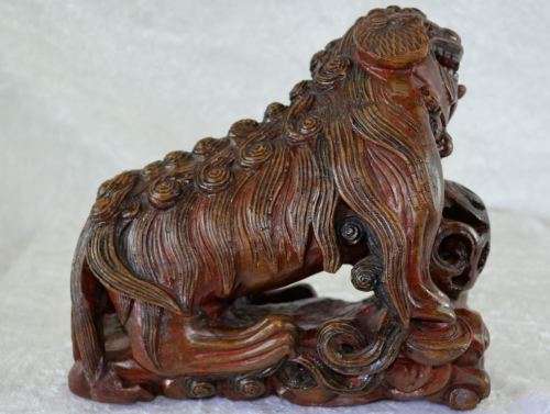 CHINESE CARVED WOODEN FOO DOG ROLLING BALL IN MOUTH - from SUEZYT