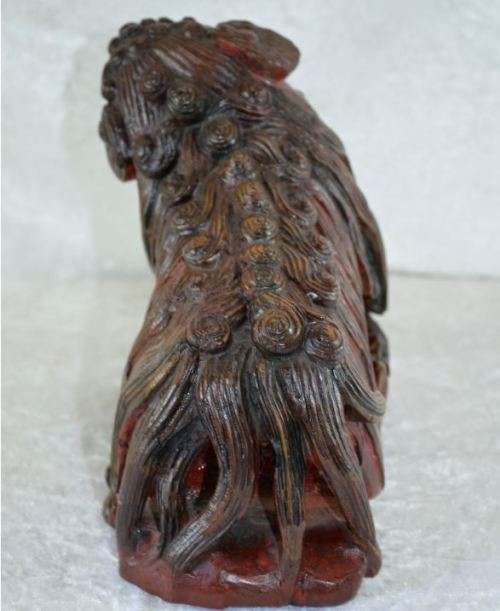 CHINESE CARVED WOODEN FOO DOG ROLLING BALL IN MOUTH - from SUEZYT