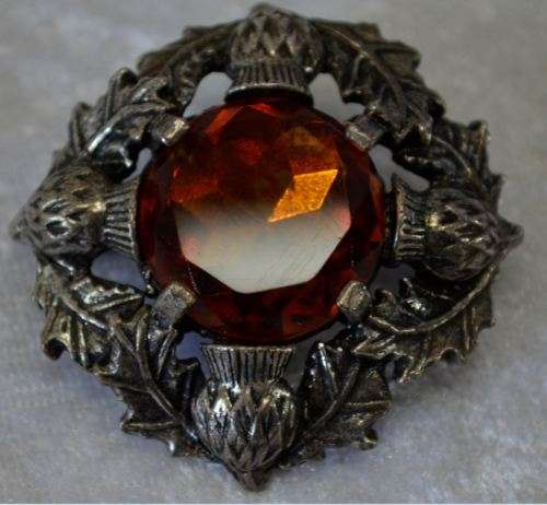 ANTIQUED PEWTER BROOCH WITH SCOTTISH THISTLES AND TOPAZ - MIRACLE JEWELLERY - from SUEZYT