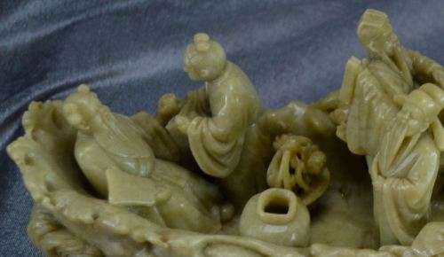 CARVED SOAPSTONE EIGHT CHINESE IMMORTALS ON A BOAT - from SUEZYT