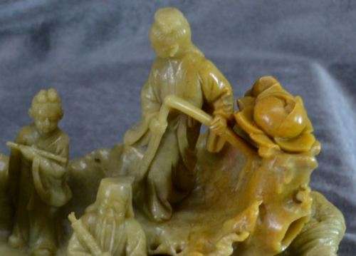 CARVED SOAPSTONE EIGHT CHINESE IMMORTALS ON A BOAT - from SUEZYT