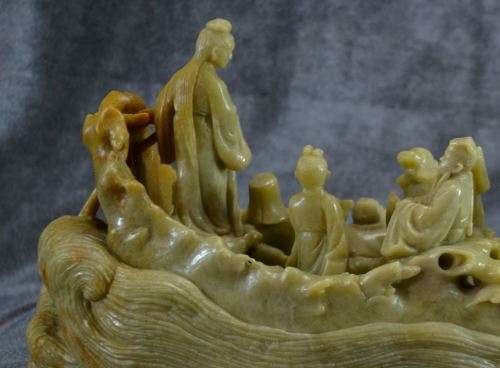 CARVED SOAPSTONE EIGHT CHINESE IMMORTALS ON A BOAT - from SUEZYT