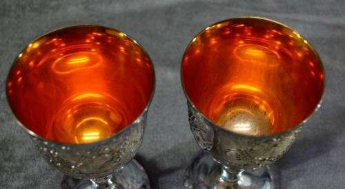 EMBOSSED SILVER PLATED GOBLETS WITH GOLD TONE INTERIOR - from SUEZYT