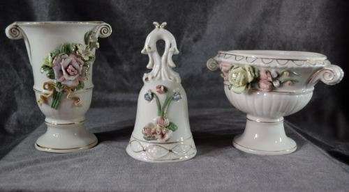 THREE PRETTY MATCHING PORCELAIN ORNAMENTS - from SUEZYT