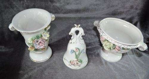 THREE PRETTY MATCHING PORCELAIN ORNAMENTS - from SUEZYT