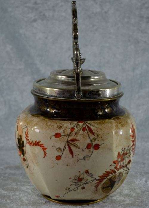 ANTIQUE ROYAL DOULTON BURSLEM BISCUIT BARREL (EPNS) - from SUEZYT