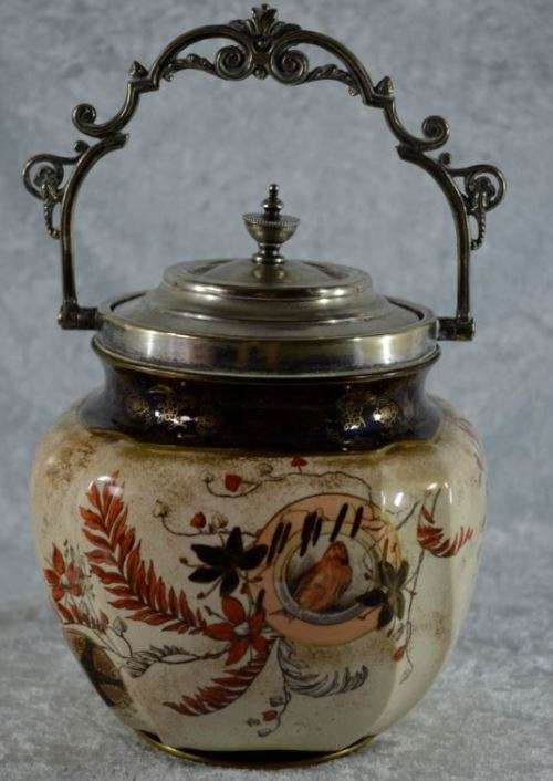 ANTIQUE ROYAL DOULTON BURSLEM BISCUIT BARREL (EPNS) - from SUEZYT