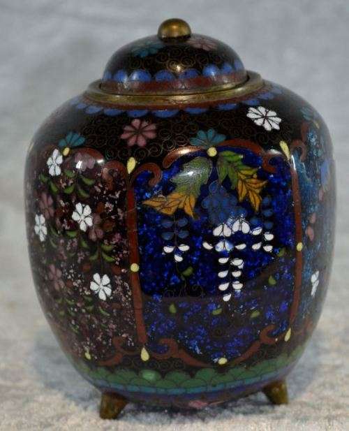 reserved for Natalie ANTIQUE MEIJI PERIOD 6-SIDED CLOISONNE TEA CADDY -  from SUEZYT