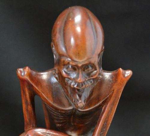 CHINESE WOOD CARVING OF A SKINNY ARHAT - from SUEZYT