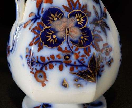 ANTIQUE FLOW BLUE PITCHER WITH PEWTER LID -  from SUEZYT