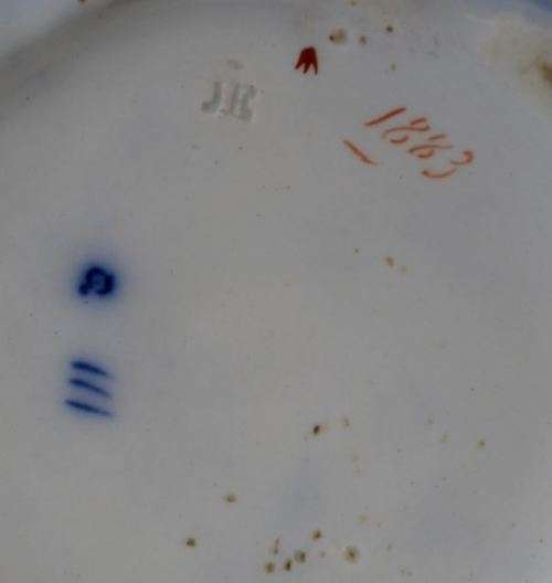 ANTIQUE FLOW BLUE PITCHER WITH PEWTER LID -  from SUEZYT