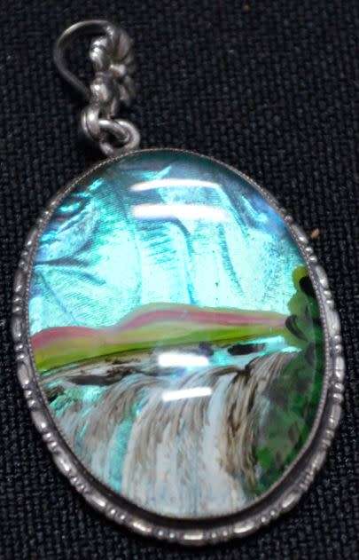 SILVER PENDANT WITH IRIDESCENT WATERFALL SCENE- from SUEZYT