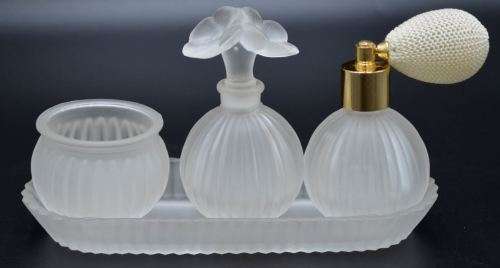 FOUR PIECE FROSTED GLASS DRESSING TABLE SET - from SUEZYT