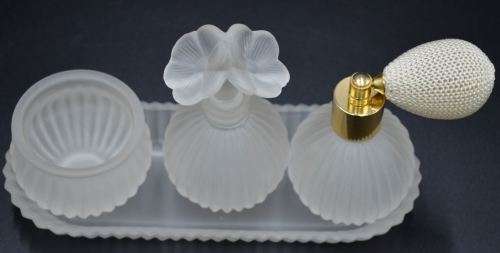 FOUR PIECE FROSTED GLASS DRESSING TABLE SET - from SUEZYT