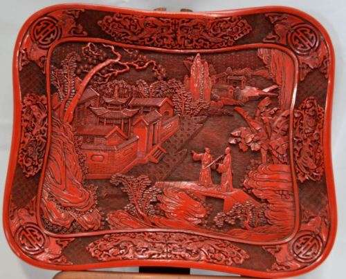 LARGE CHINESE CINNABAR LACQUER TRAY - from SUEZYT