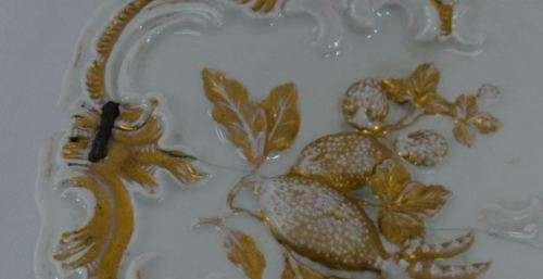 MEISSEN ANTIQUE  ROCOCO GOLD GILT BOWL - STAPLE REPAIR - from SUEZYT