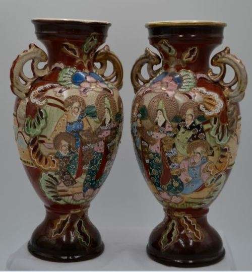 PAIR OF JAPANESE SATSUMA MORIAGE VASES-  from SUEZYT