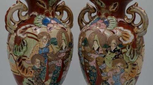 PAIR OF JAPANESE SATSUMA MORIAGE VASES-  from SUEZYT