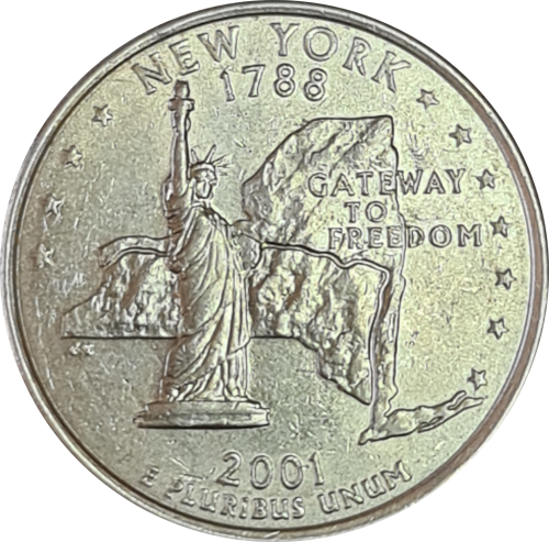 Quarter Dollar 2001 D enver  `Gateway to Freedom` New York INCLUDES a 2016 1c Denver
