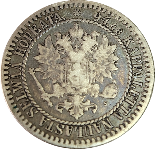 1865 `1 Markka` Finland Silver (Nice toning)  (Marked Down !!!)