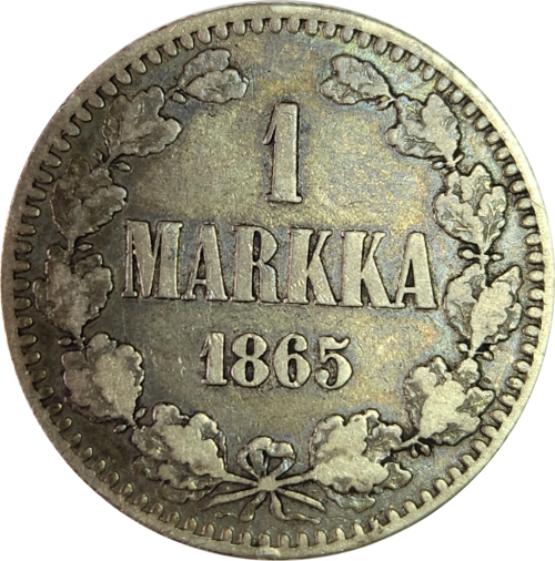1865 `1 Markka` Finland Silver (Nice toning)  (Marked Down !!!)