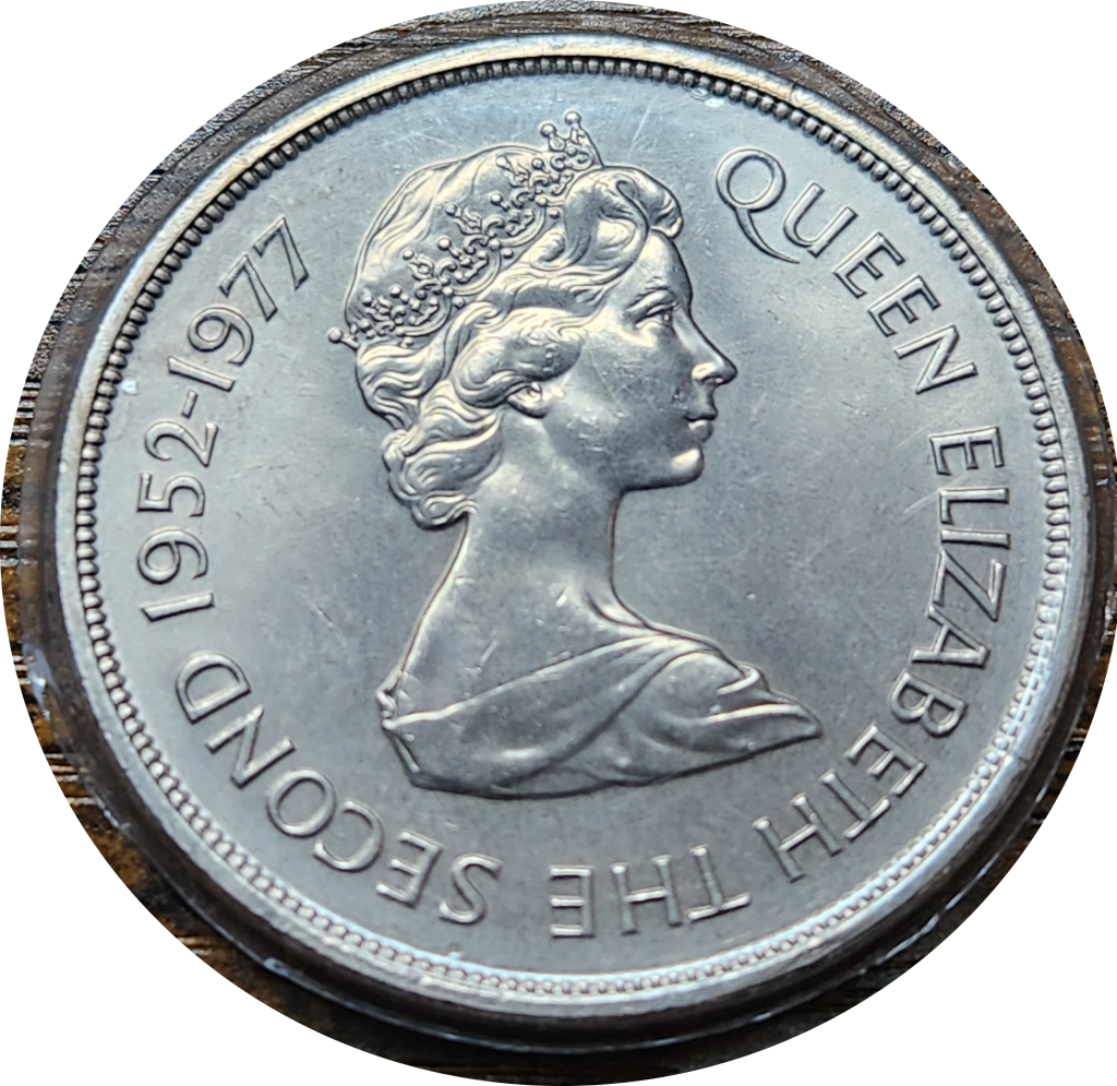 25 (Twenty Five) Pence - 1977 - Bailiwick of JERSEY - Coin is A/UNC  inside plastic protection.