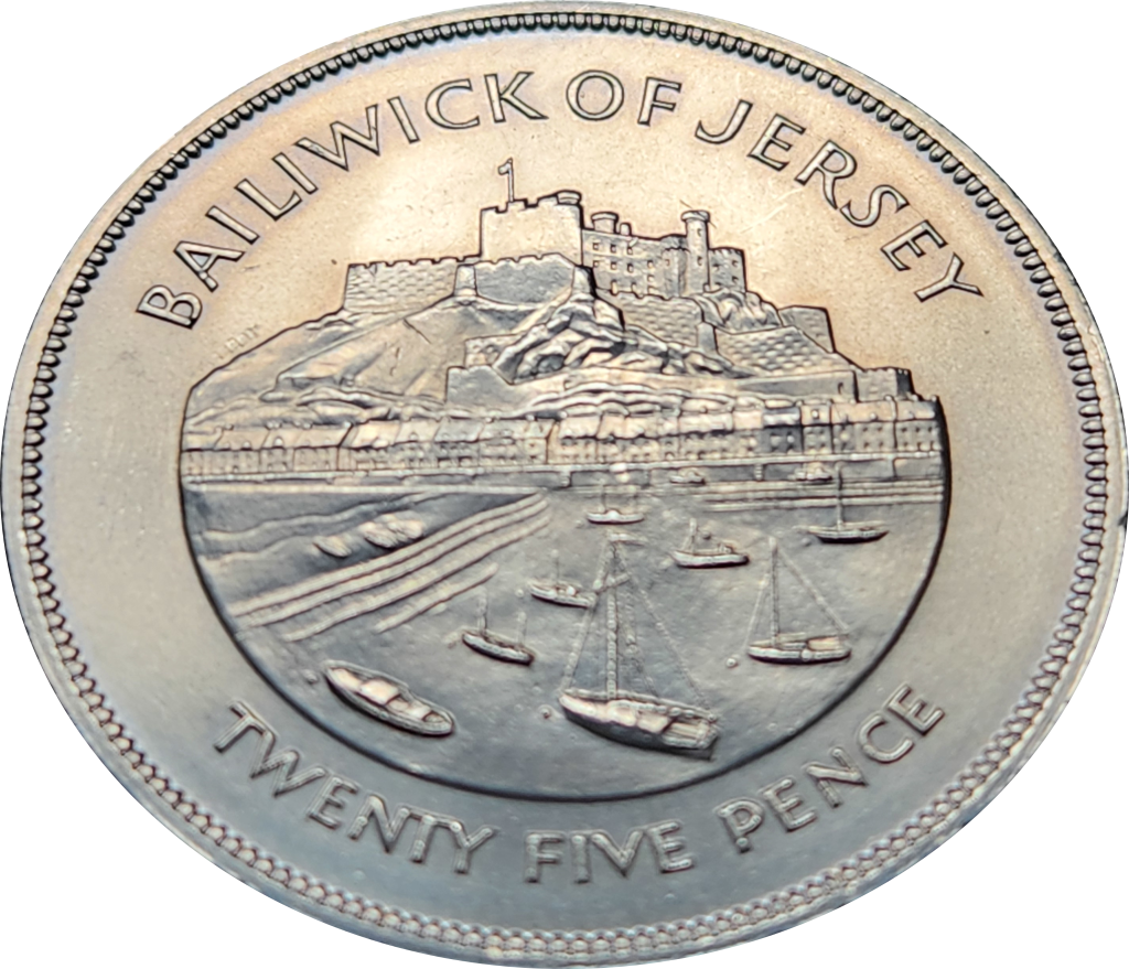 25 (Twenty Five) Pence - 1977 - Bailiwick of JERSEY - Coin is A/UNC  inside plastic protection.