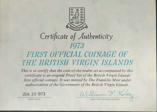 1974 British Virgin Islands PROOF Set including silver Dollar