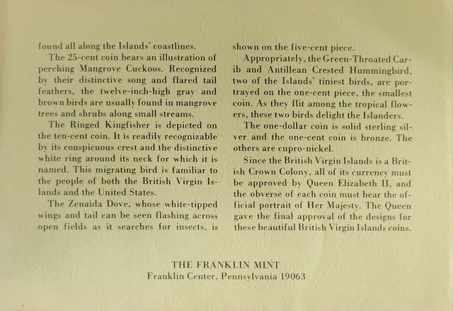 1974 British Virgin Islands PROOF Set including silver Dollar