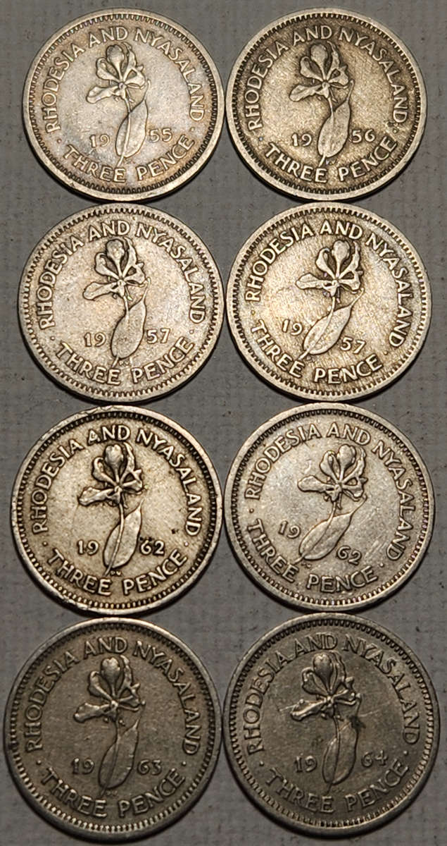 8 x 3 (THREE) PENCE - RHODESIA