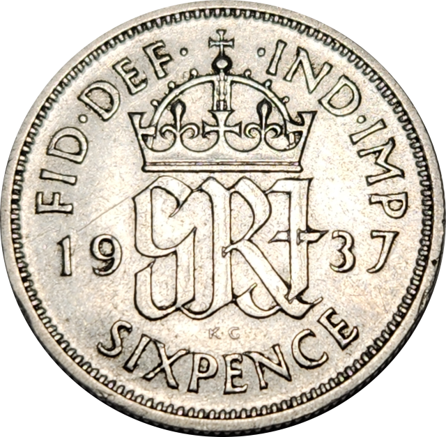 6 (SIX) PENCE - 1937 - EF - Silver - Great Coin !