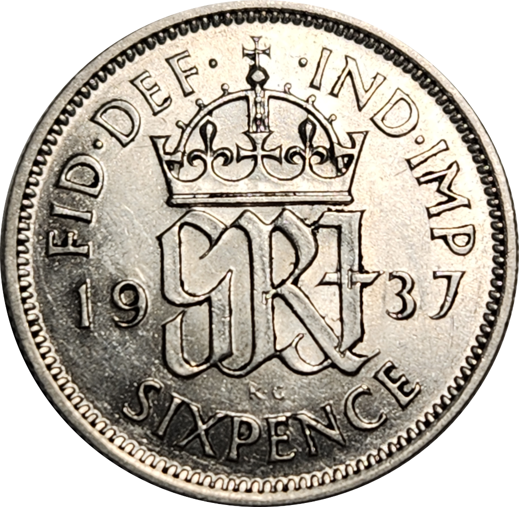 6 (SIX) PENCE - 1937 - EF - Silver - Awesome Coin !