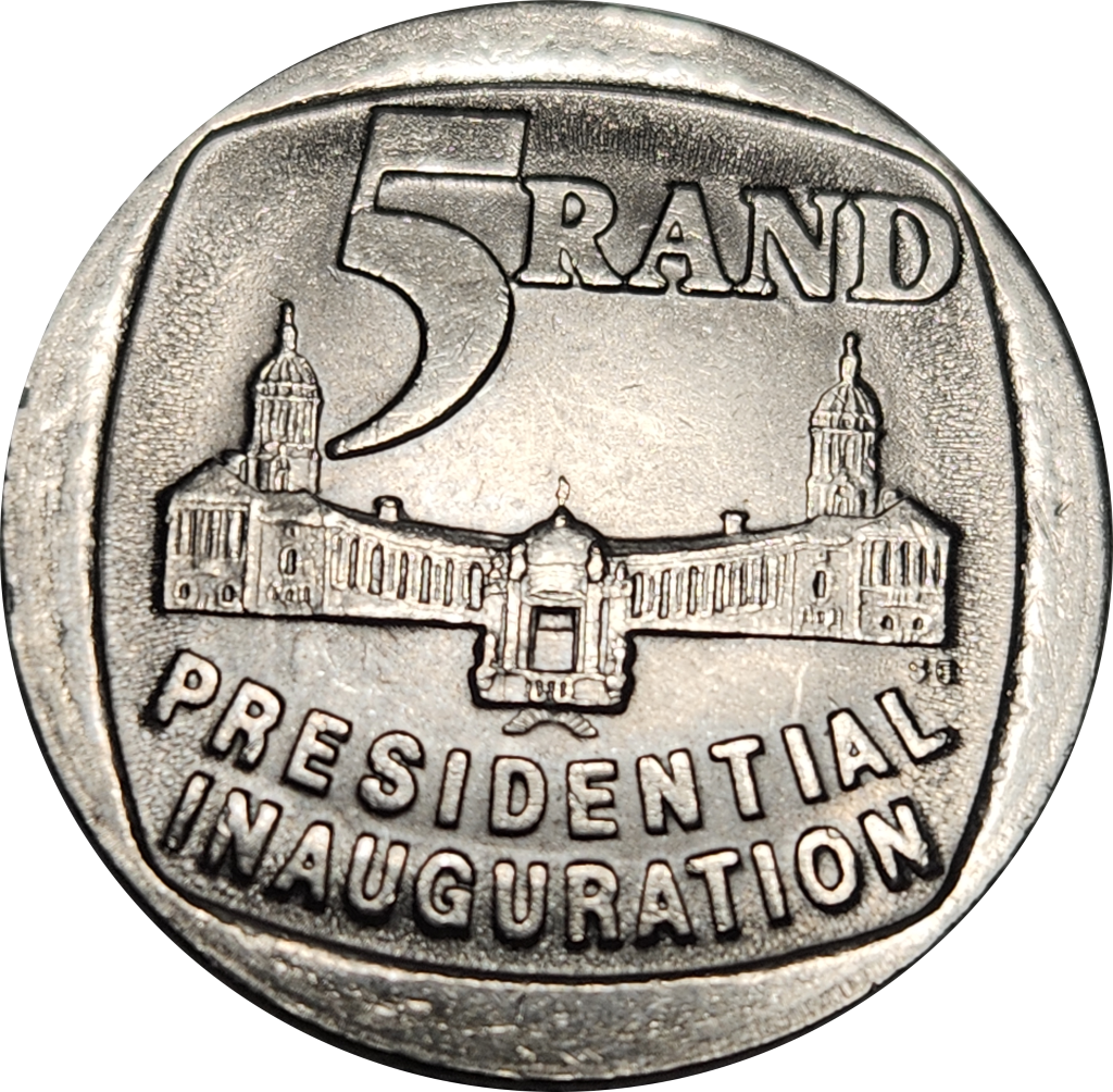 5 (FIVE) RAND - Presidential Inauguration - 1994   -  A/UNC - Very Good Coin !!