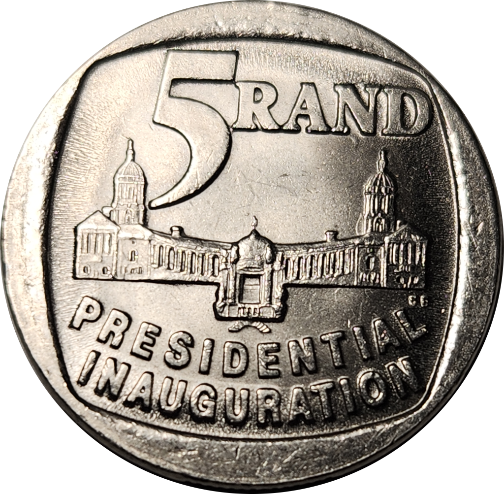 5 (FIVE) RAND - Presidential Inauguration - 1994   -  A/UNC - Very Good Coin !!