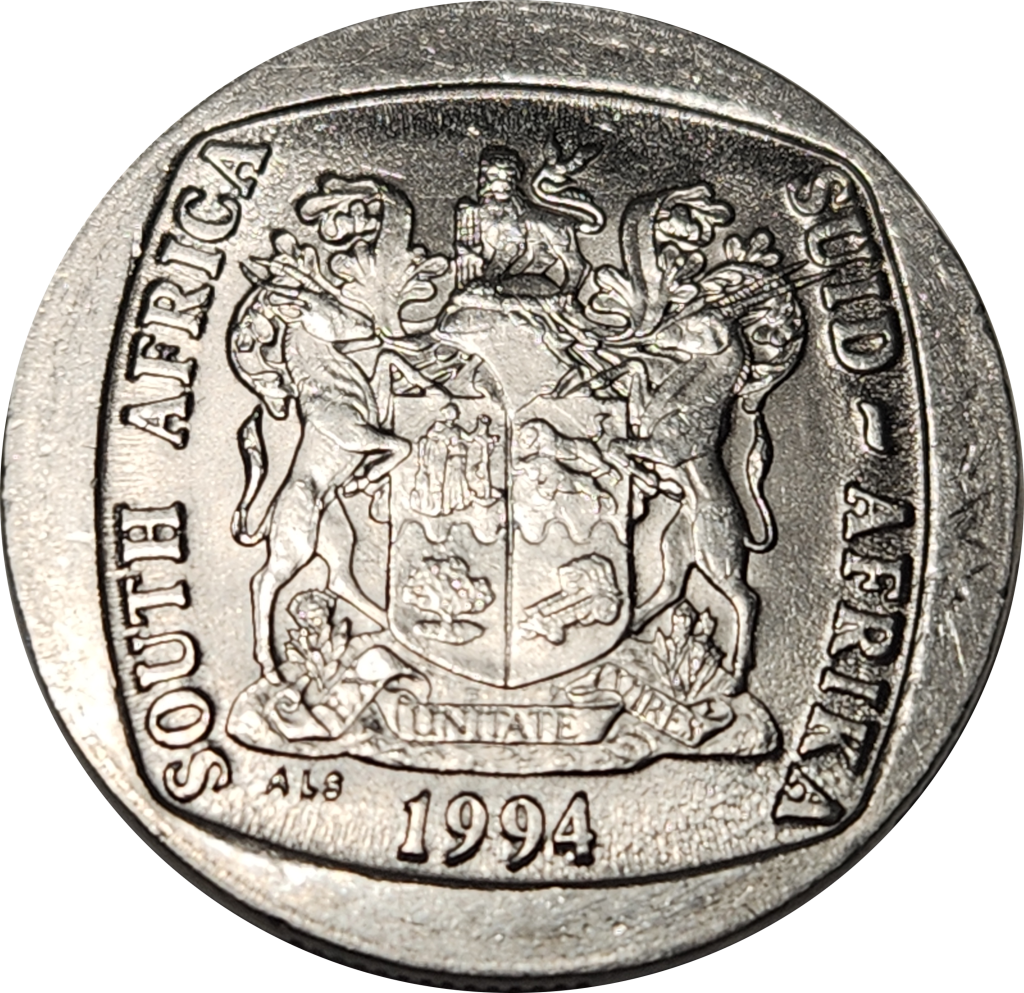 5 (FIVE) RAND - Presidential Inauguration - 1994   -  A/UNC - Very Good Coin !!