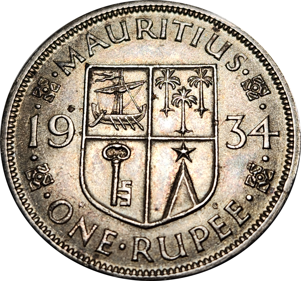 1 (ONE) RUPEE - 1934 - MAURITIUS - UNC - Fantastic coin with stunning toning !!!