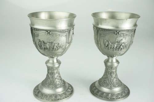 Pair of Exquisite SKS German Pewter Goblets **Great Condition**