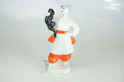 Russian Soviet Porcelain Figurine Man Holding A Cat, Kiev **Great Condition**