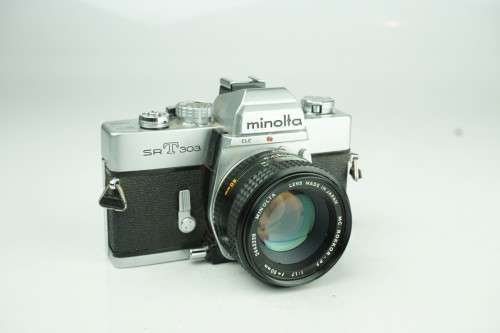 Cult Classic Minolta SRT303 slr with Rokkor 50mm F1.7 and 135mm F4 pre set lens **Great Condition**
