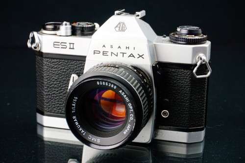Rare Silver Pentax ES II 35mm SLR with Asahi 55mm F1.8 lens  **Excellent Condition + Leather Case**