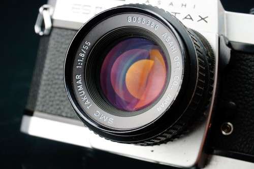 Rare Silver Pentax ES II 35mm SLR with Asahi 55mm F1.8 lens  **Excellent Condition + Leather Case**