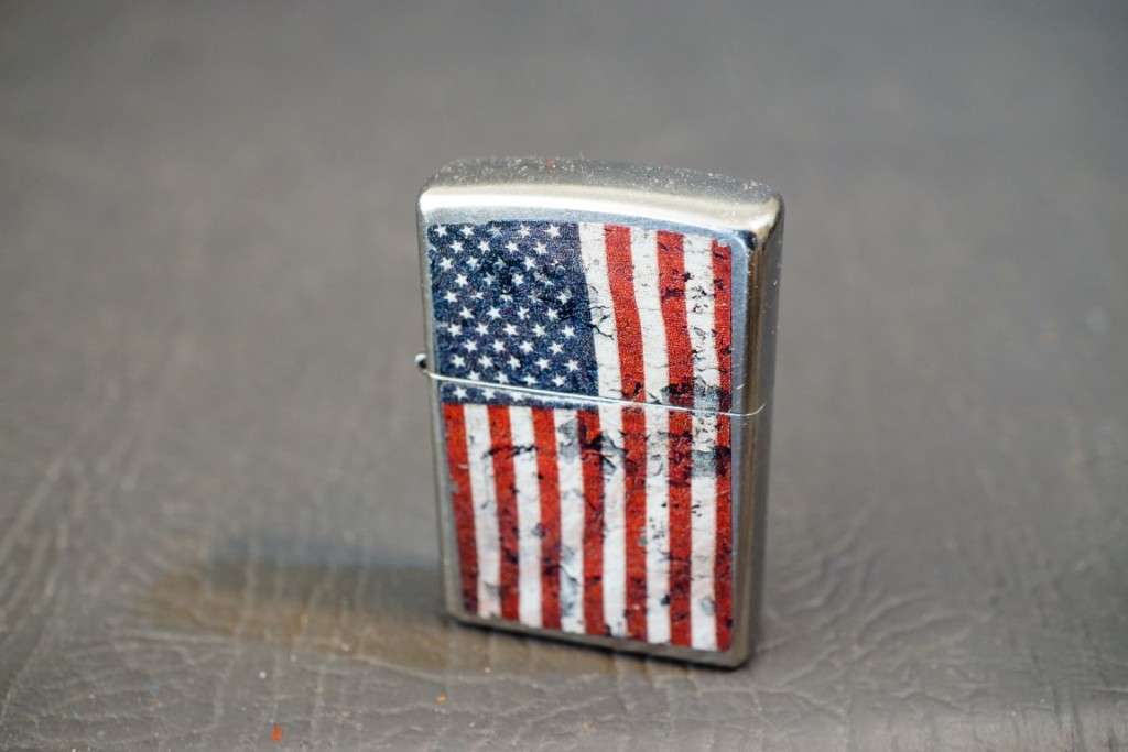 Zippo Silver with American Flag Lighter Bradford PA Made In USA  **Good Condition**
