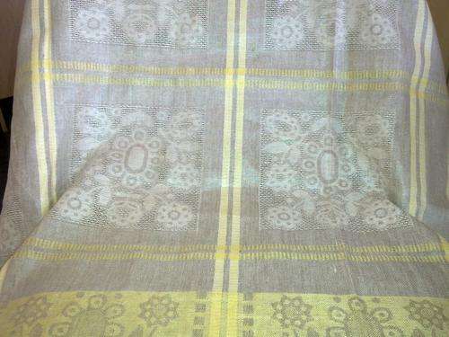 Russian Damask fawn and pale yellow tablecloth