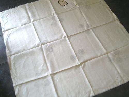 Irish linen scalloped edge tea tablecloth stamped for embroidery