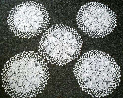 Snow white cotton crochet doilies - set of five - very different 23cm