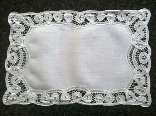 White vintage Battenburg lace tray cloth