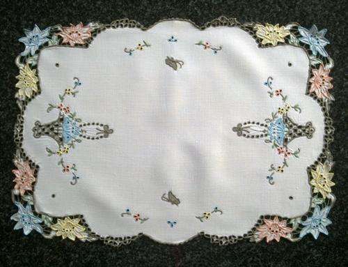 Striking Irish linen Madeira tray cloth