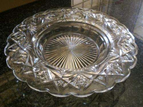 Heavy cut glass shallow bowl