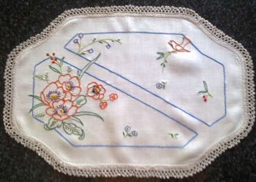 Attractive hand embroidered linen tray cloth