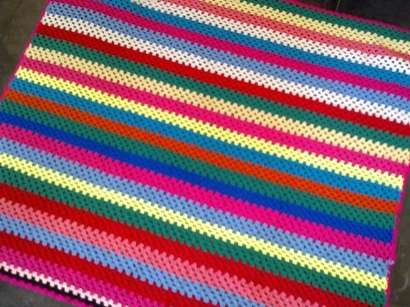 Bright stripey crochet granny blanket / knee rug